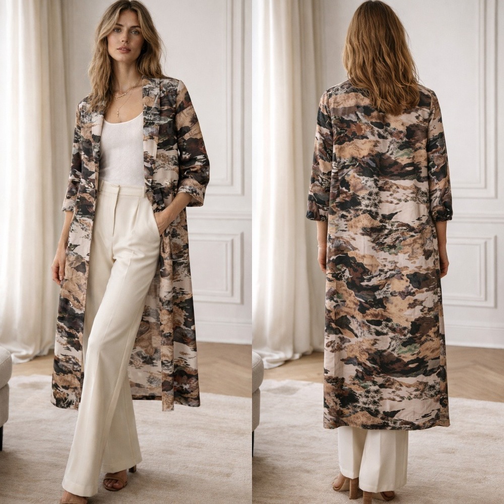 Aritzia Babaton Long Kahlo Robe Jacket in Desert Sand Burnt Umber Womens Small‎
